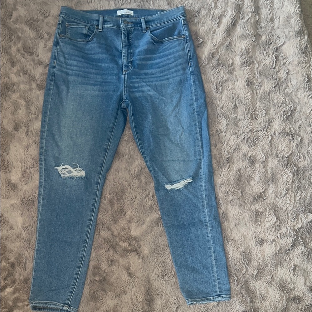 LOFT Blue Skinny Jeans with Distressed Details